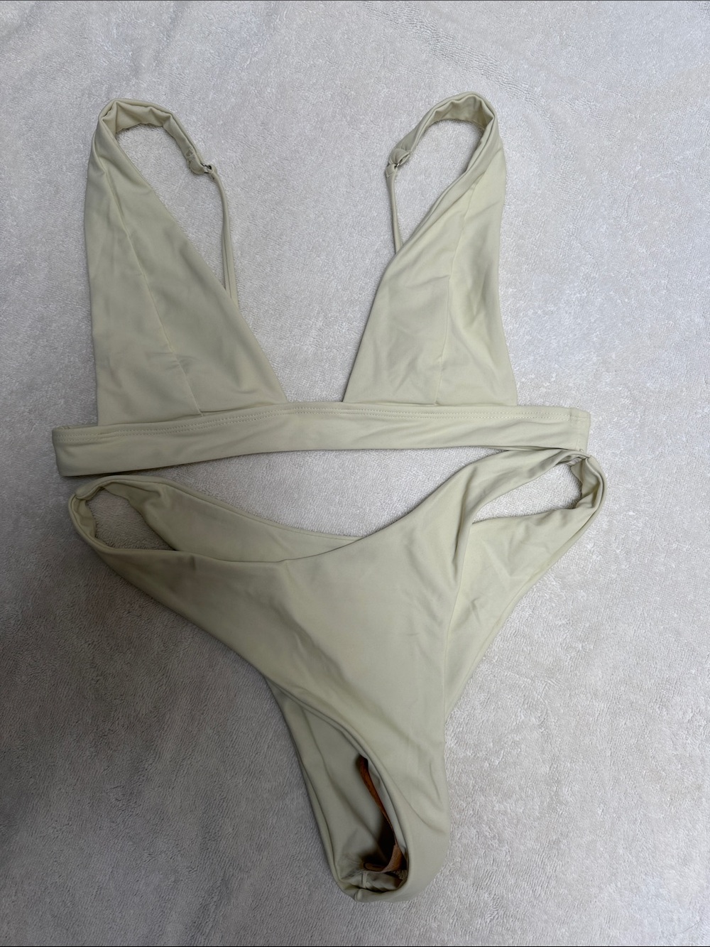 Minimal V-Neck Bikini Set in Light Beige